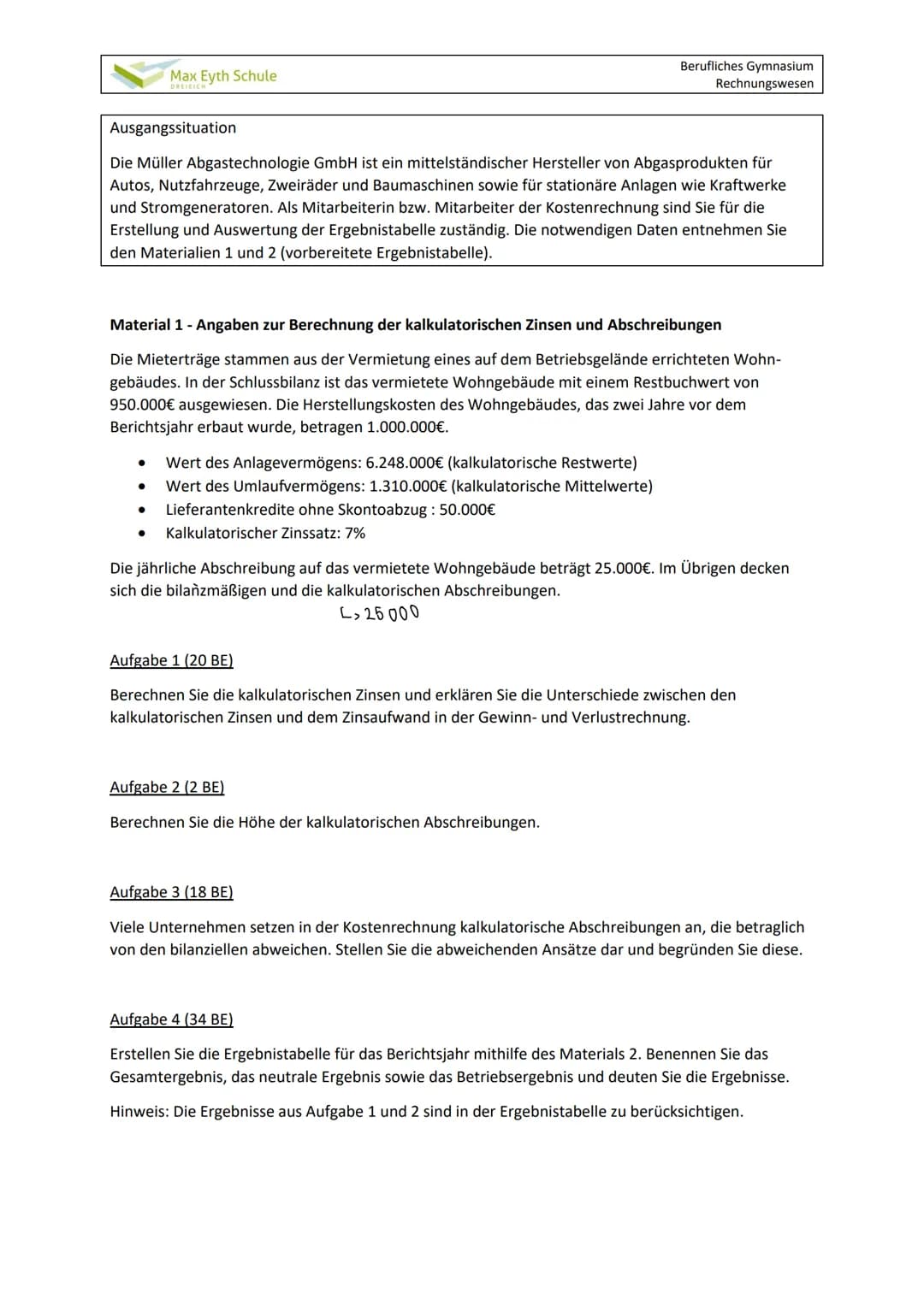Max Eyth Schule
DREIEICH
Berufliches Gymnasium
Rechnungswesen
Material 2 - Vorbereitet Ergebnistabelle - Musterlösung
Finanzbuchhaltung (Rec