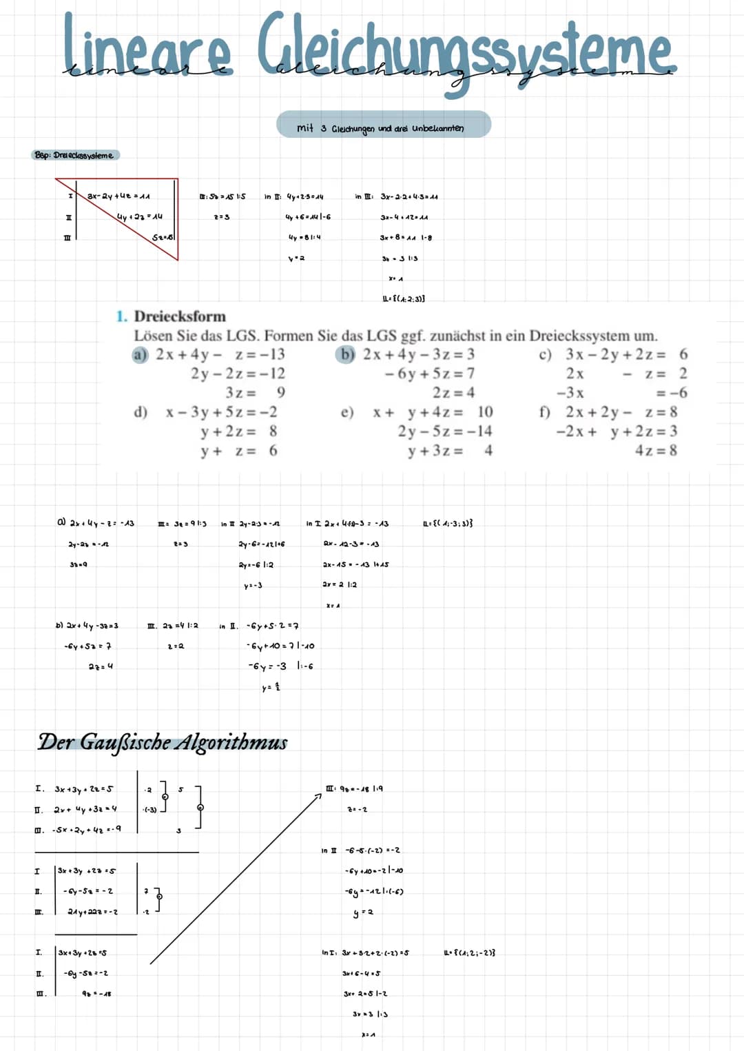Lineare Gleichungssysteme
mit Gleichungen und unbekannte
Bsp: I. $2x - 4y = 2$ | $1.3$
II. $5x + 3y = 18$ | $1.4$
Additionsverfahren
I. $2