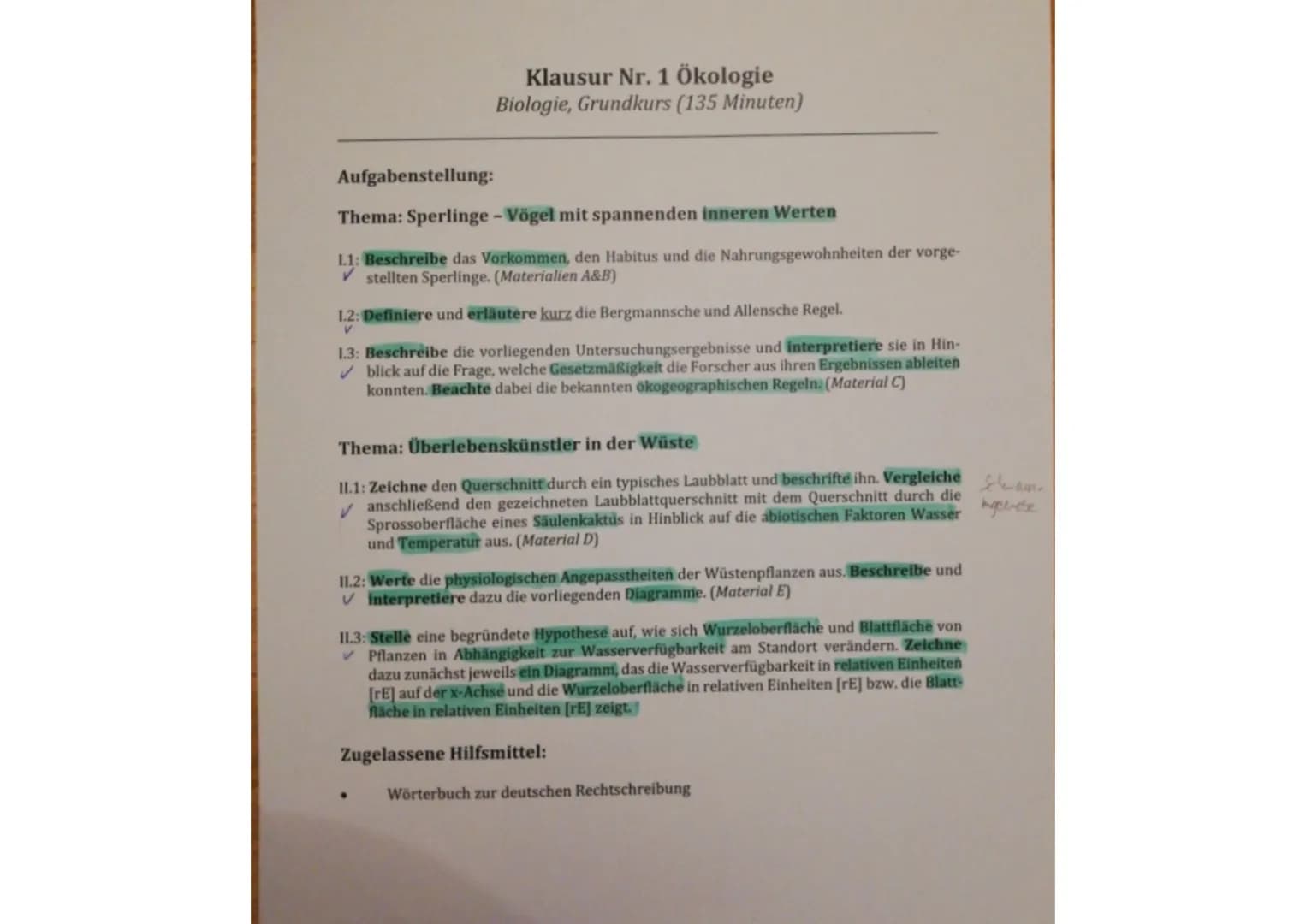 Aufgabe 1a:
# Die Schülerin / der Schüler
zeichnet ein Diagramm zur Wurzeloberfläche in Ab-
hängigkeit zur Wasserverfügbarkeit.
erreichba