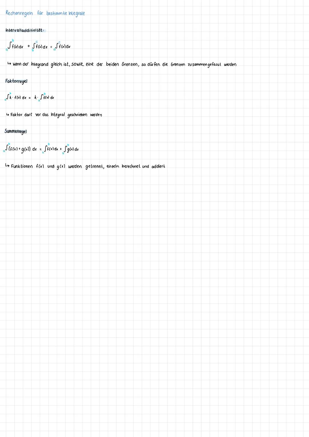 # Integralrechnung
Integrale: Oberbegriff für bestimmtes und unbestimmtes Integral
bestimmtes Integral Flächeninhalt zwischen dem Graphen e