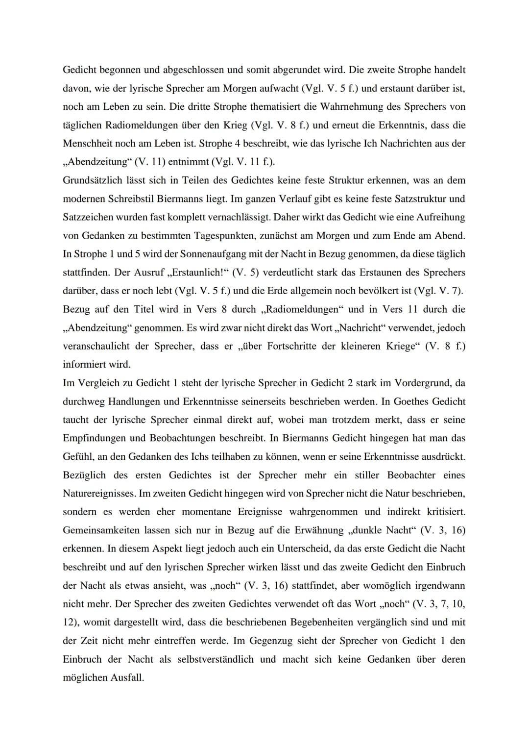 Thema:
Johann Wolfgang von Goethe (1749-1832): Dämmrung senkte sich von oben (1827)
Wolf Biermann (*1936): Nachricht (1968)
AUFGABE:
Interpr