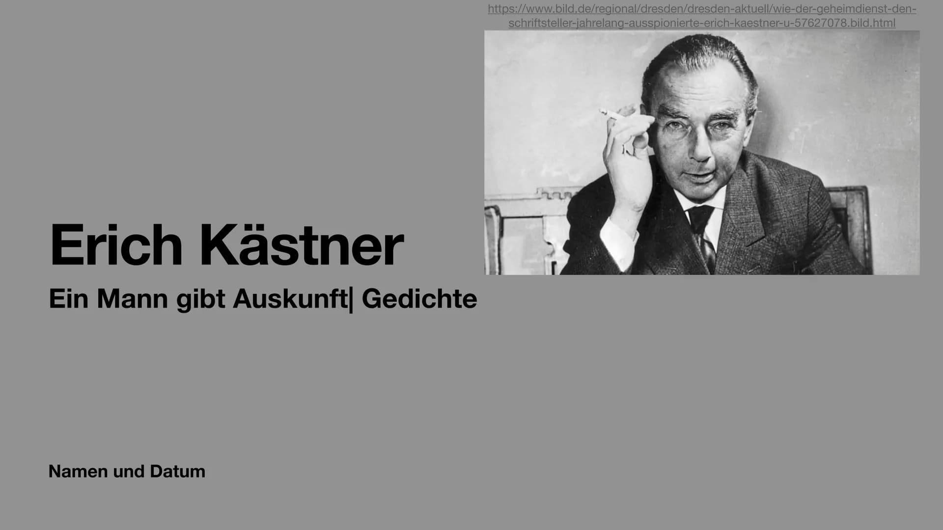 # Ein Mann gibt Auskunft
## Erich Kästner
### Abbildung 1: Buch von vorne
Ein Mann
gibt Auskunft
Gedichte
ERICH
KÄSTNER
Das Buch erschien