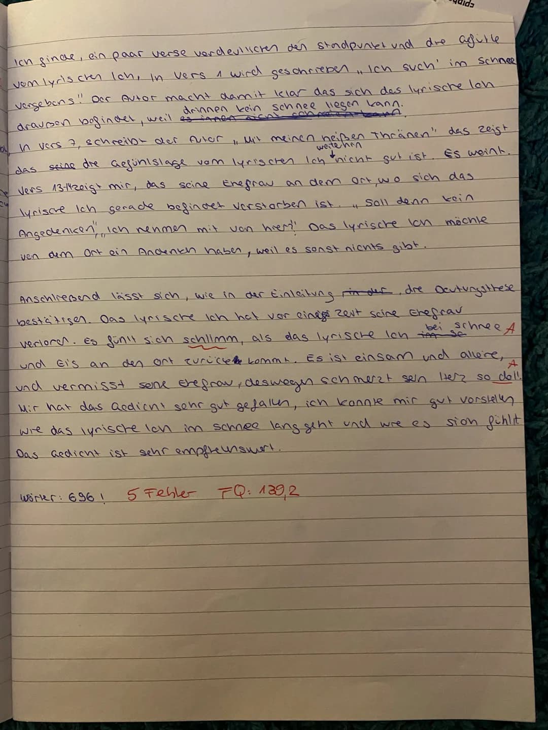 Deutsch 11
1. Klausur – Lyrikinterpretation
Aufgabenstellung:
Analysiert das Gedicht „Erstarrung“ von Wilhelm Müller sowohl inhaltlich als