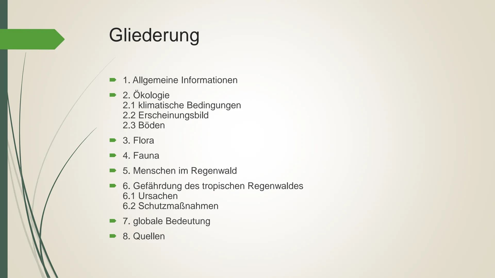 # Der tropische Regenwald
## 1. Allgemeine Informationen
Der Regenwald ist eine Vegetationsform, die nur den immer feuchten Tropen
anzutref