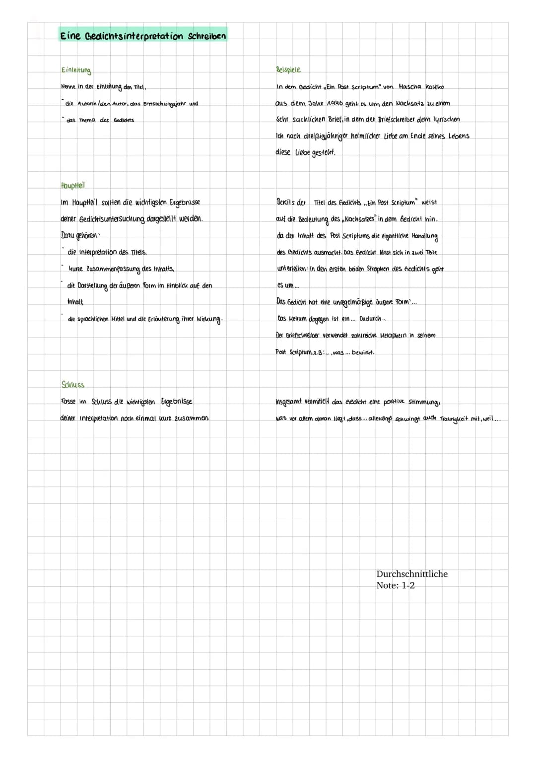 # Deutsch
## Gedichte untersuchen
### Inhalt
- Worum geht es in dem Gedicht?
- wird eine Handlung dargestellt?
- Welche Gedanken und Stimmun
