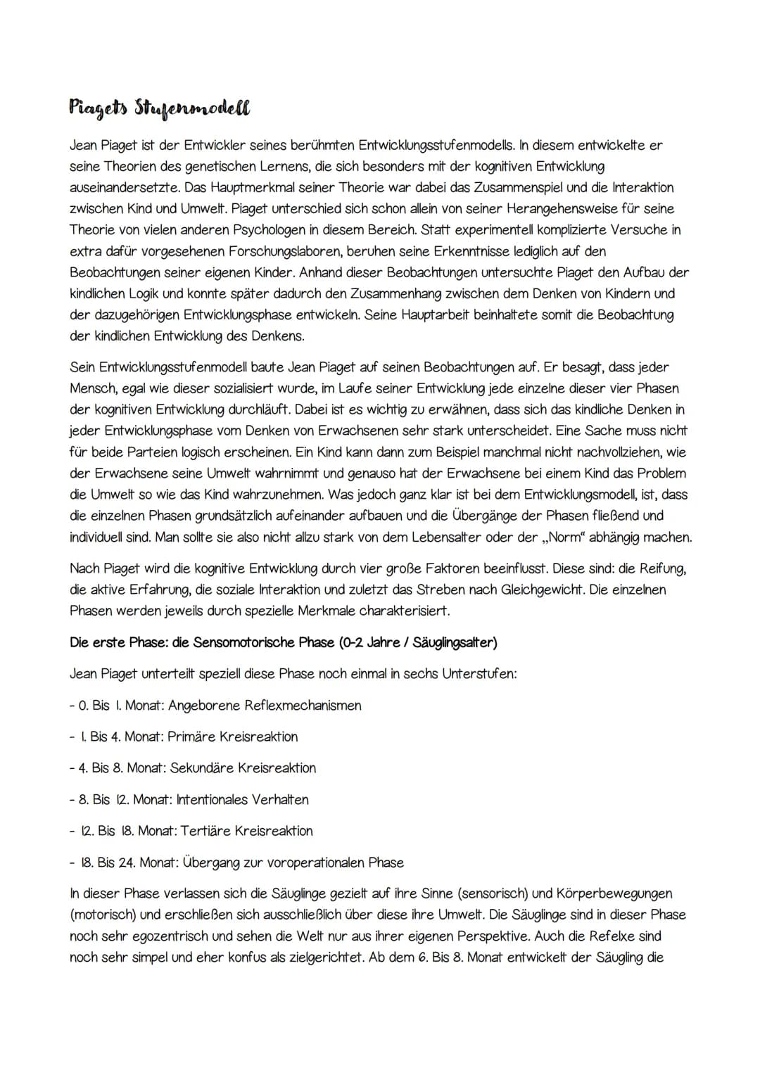 # Lernjob Entwicklungstheorien: Kognitive Entwicklung nach Jean Piaget
## I. Klärung der Grundbegriffe der Theorie Piagets
### Adaption
Mit
