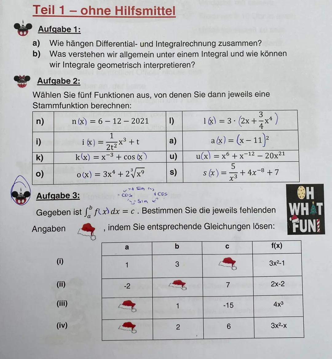 www
Teil 1 - ohne Hilfsmittel
Aufgabe 1:
a) Wie hängen Differential- und Integralrechnung zusammen?
b) Was verstehen wir allgemein unter ein