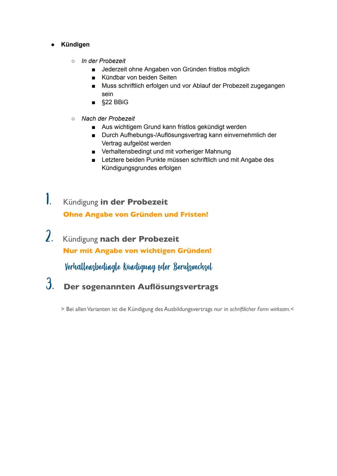 Wirtschaftsklausur - Lernzettel
•
•
•
Ausbildender/Ausbildende = Wer jemand zur Berufsausbildung einstellt
Ausbilder/Ausbilderin = Wer im Be