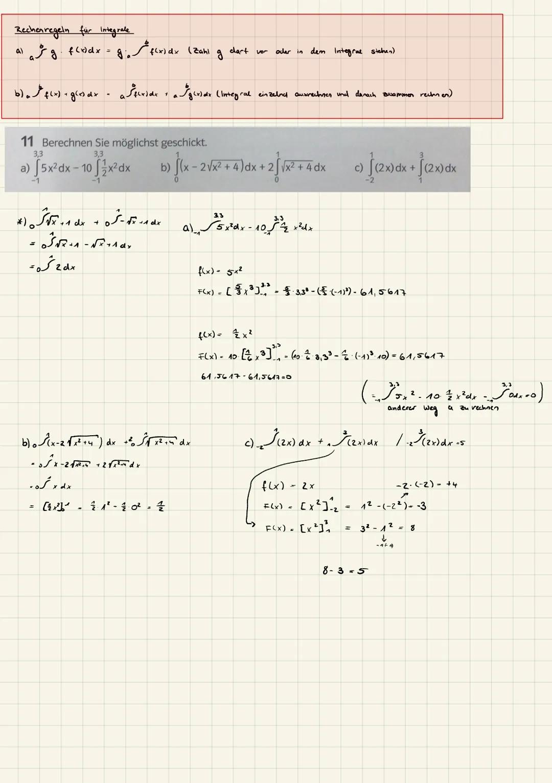 9 Welche Stammfunktion der Funktion f nimmt an der Stelle 1 den Funktionswert 2 an?
a) f(x) = 3x2
b) f(x)=x32x²+1
a) f(x) 3x²
F(x) = x 3 +