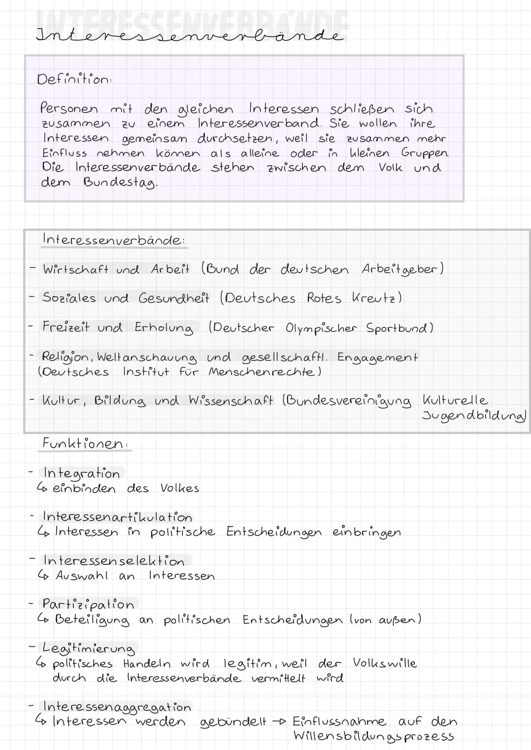 # Interessenverbände
## Definition
Personen mit den gleichen Interessen schließen sich zusammen zu einem Interessenverband. Sie wollen ihr