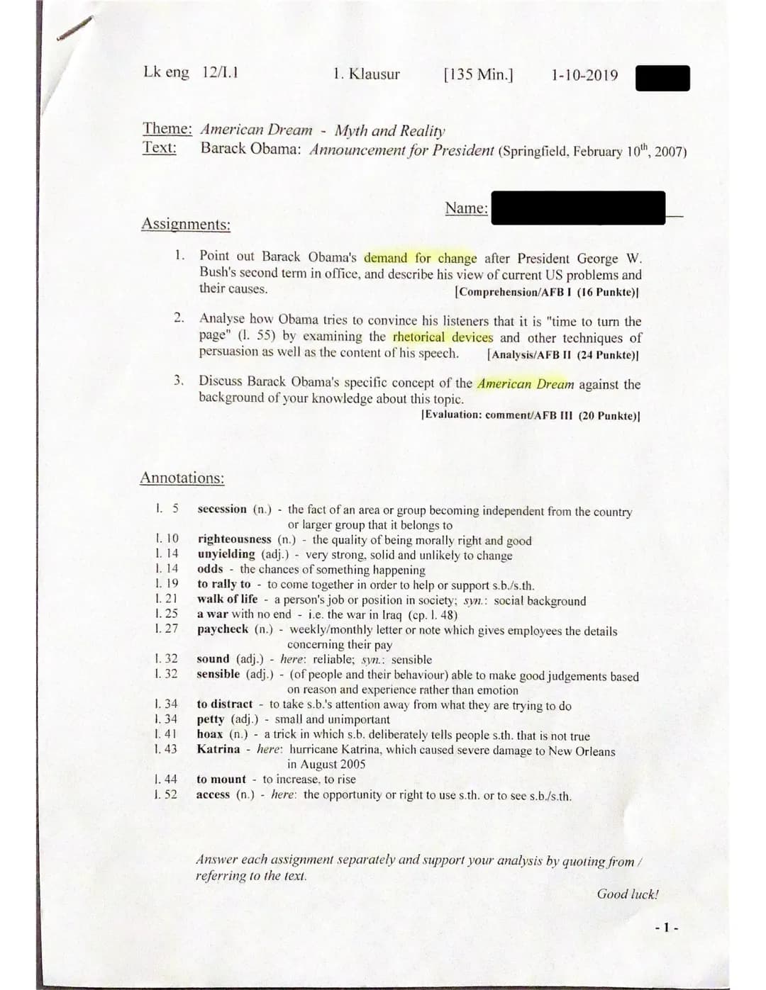 American Dream (Speech Analysis) – Seite 1