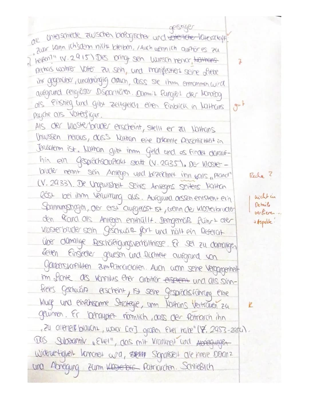 1. Analysieren Sie den Dialog zwischen Nathan und dem Klosterbruder im Auftritt
IV,7 (V. 2912-V. 3125) unter besonderer Berücksichtigung der