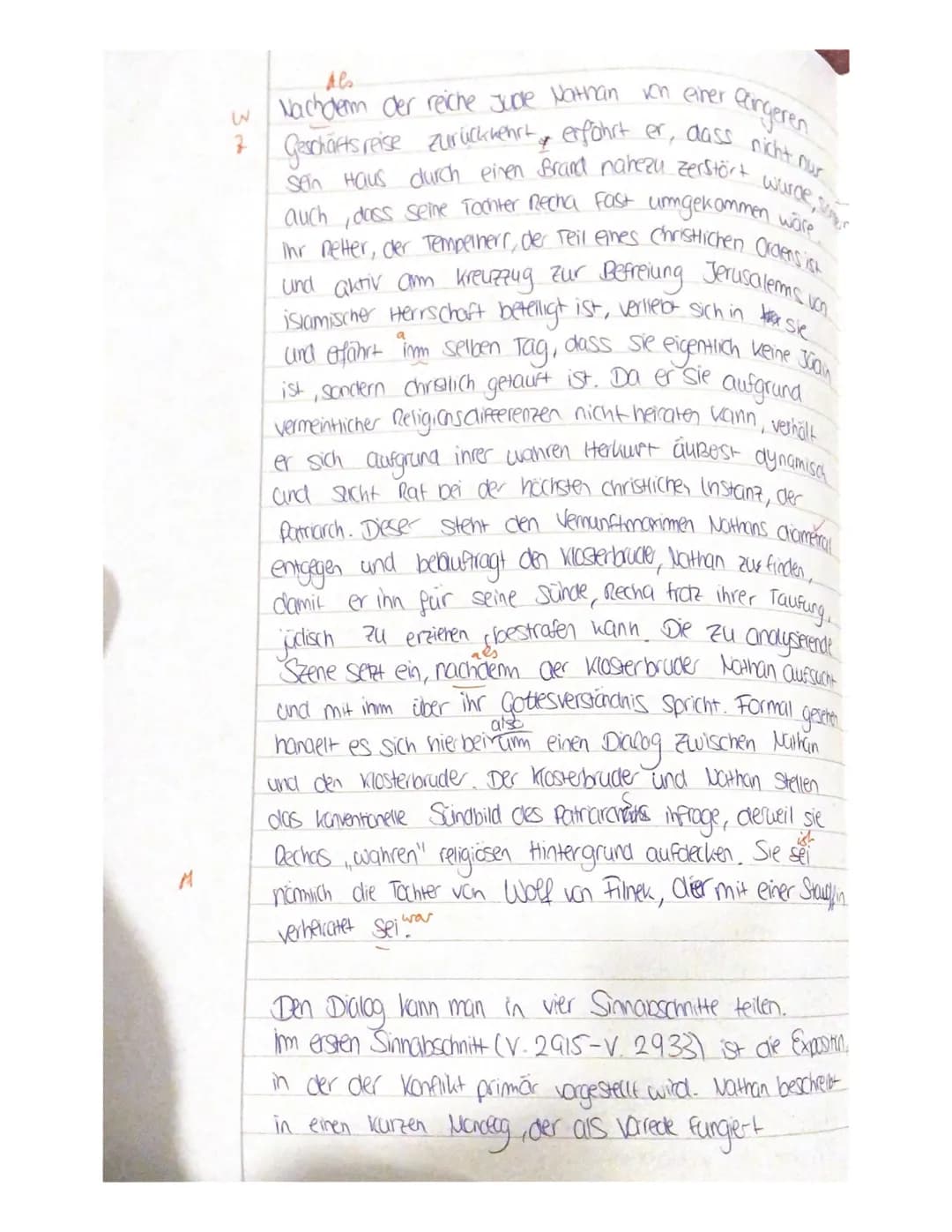 1. Analysieren Sie den Dialog zwischen Nathan und dem Klosterbruder im Auftritt
IV,7 (V. 2912-V. 3125) unter besonderer Berücksichtigung der