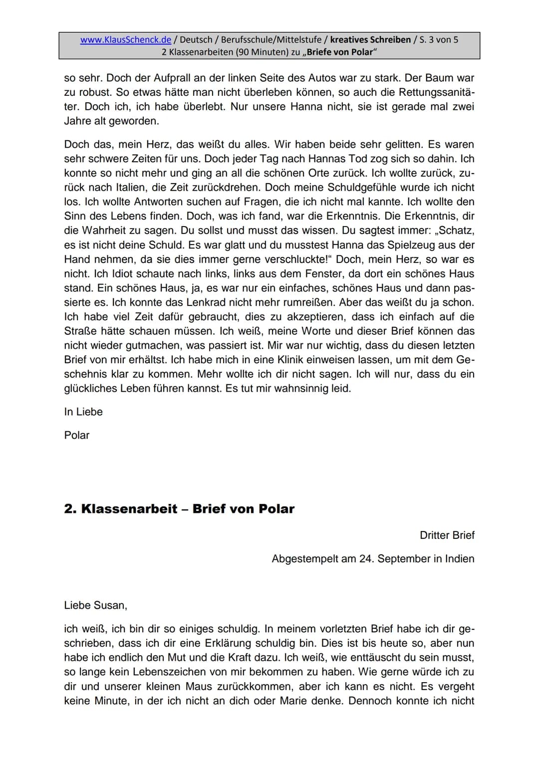 www.KlausSchenck.de / Deutsch / Berufsschule/Mittelstufe / kreatives Schreiben / S. 1 von 4
2 Klassenarbeiten (90 Minuten) zu Botho Strauß: