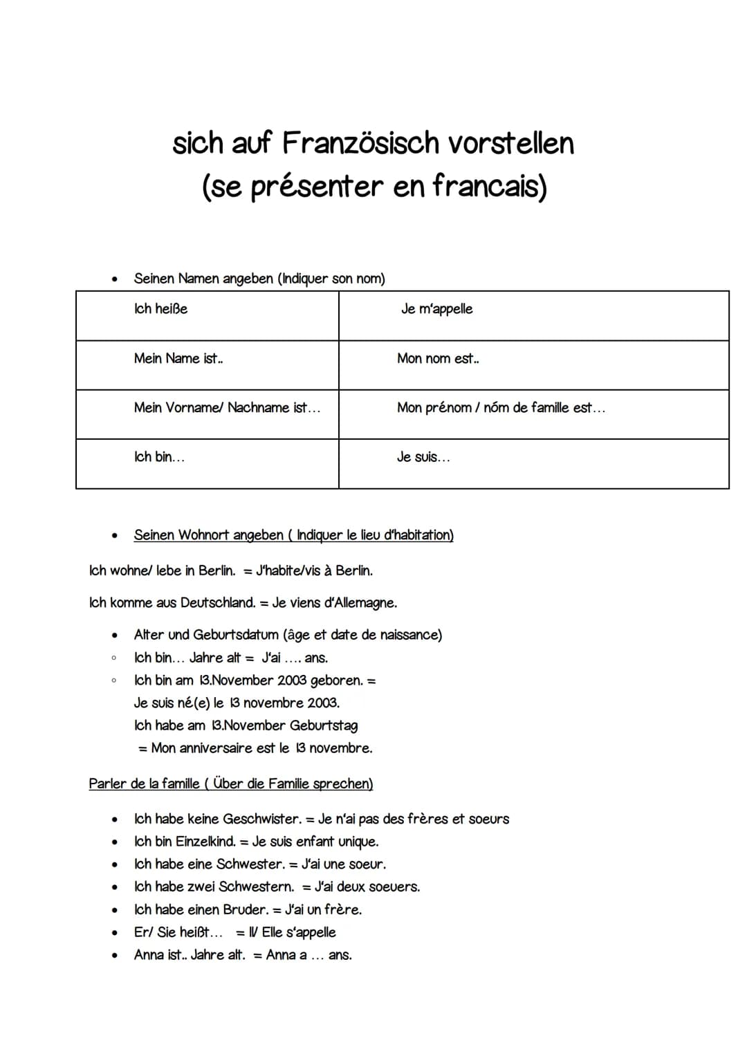 # sich auf Französisch vorstellen
(se présenter en francais)
* Seinen Namen angeben (Indiquer son nom)
| Ich heiße |