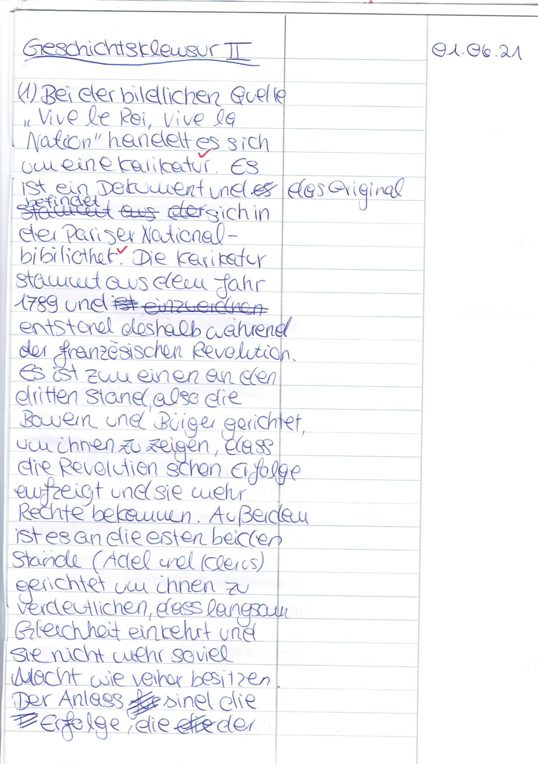 # Klausur Nr. 2
Datum: 01.06.21
Name: Maj
Klausur Nr. 2; 2. Halbjahr 2020/2021
Geschichte EF (Hd)
Themenschwerpunkt: Menschenrechte und Fran