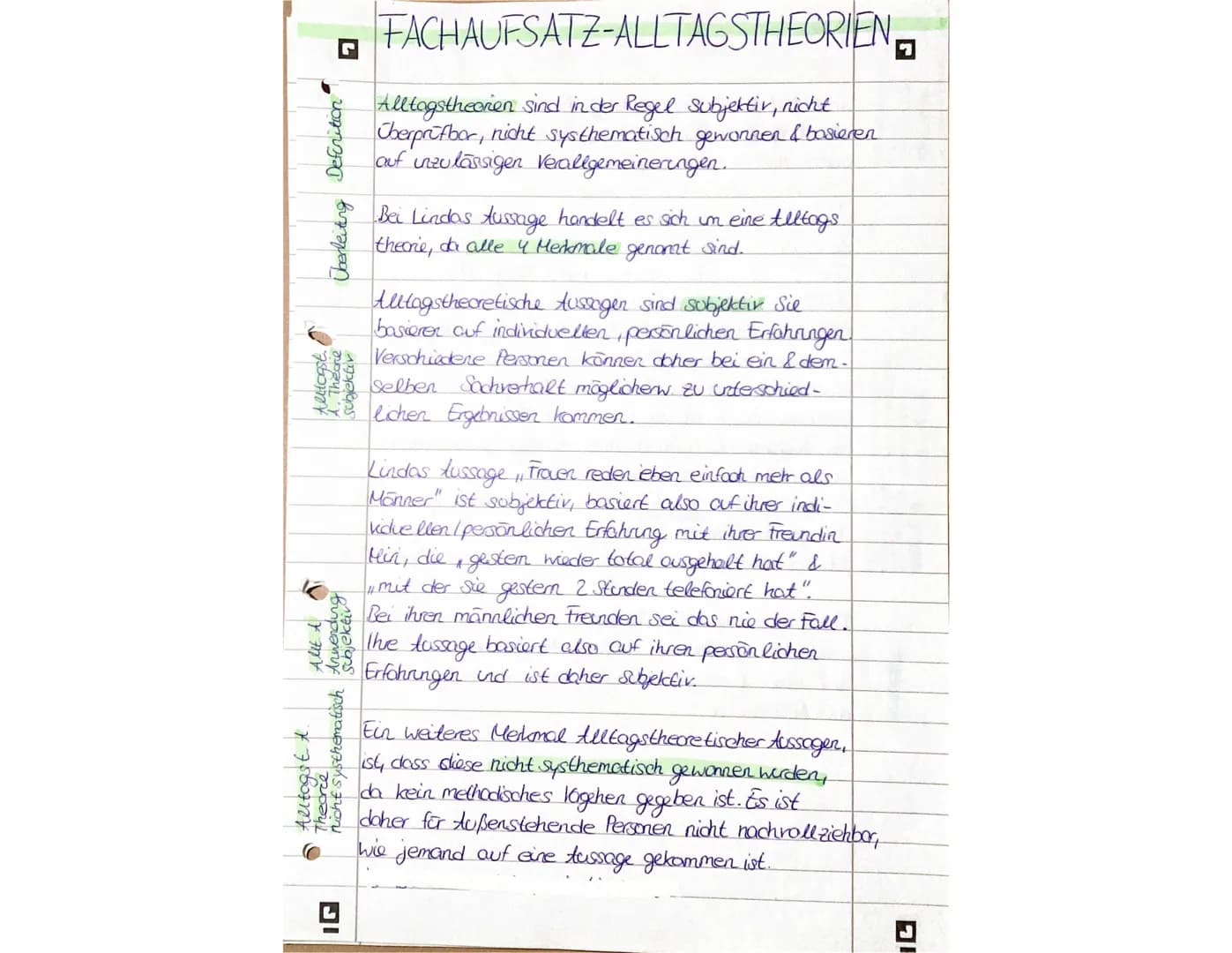 # FACHAUFSATZ-ALLTAGSTHEORIEN
## Definition
Alltagstheoren sind in der Regel subjektir, nicht
Überprüfbor, nicht systhematisch gewonnen & b
