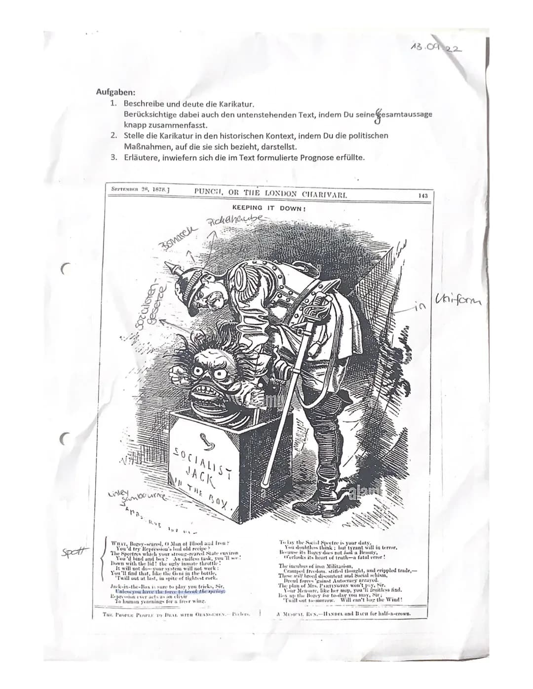 13.09.22
# Aufgaben:
1. Beschreibe und deute die Karikatur.
Berücksichtige dabei auch den untenstehenden Text, indem Du seine gesamtaussage