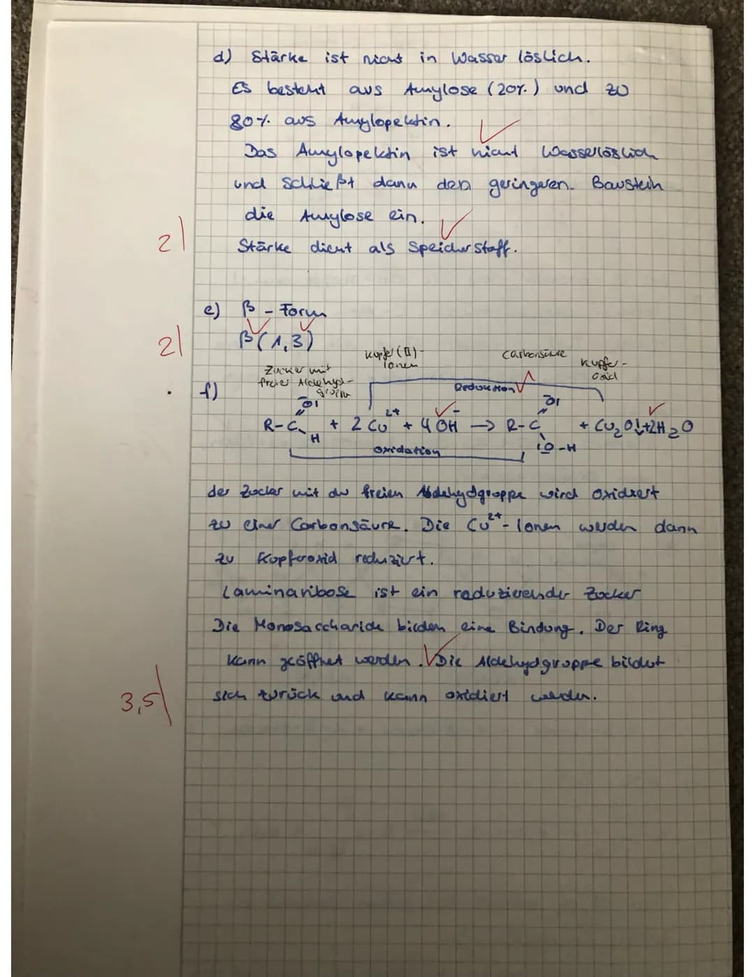 ## A2) a)
H
C=O
C_A
H-C-OH
HO-C-H
H-C-OH
H-C-OH
CH_2OH
*= asym. C-Atome
Bei D-Zuckern steht die OH-Groppe am letzten asymmetrischen C-How n
