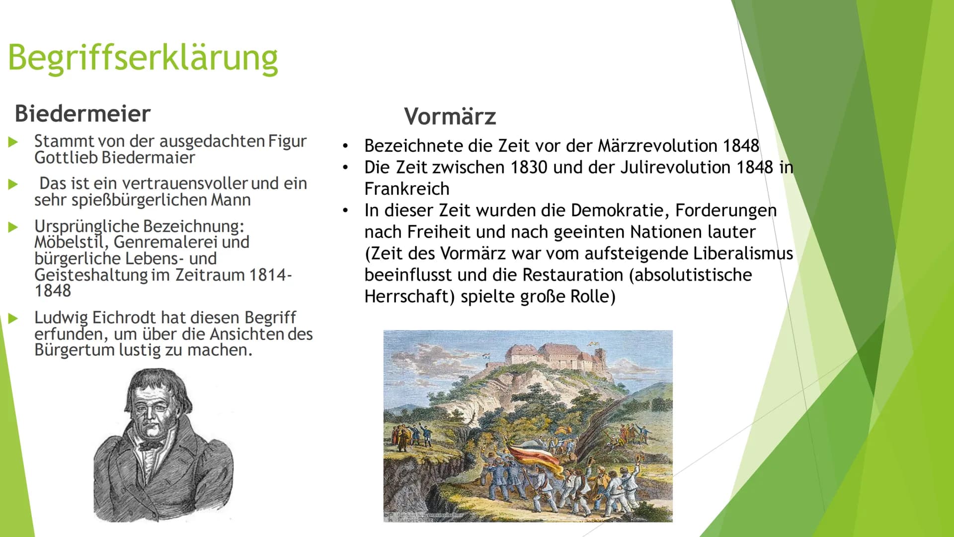 # Nachromantische Strömung
Biedermeier
Und
Vormärz # Inhaltsangabe
* Zeitliche Einordnung
* Begriffserklärung
* Historischer Hintergrund