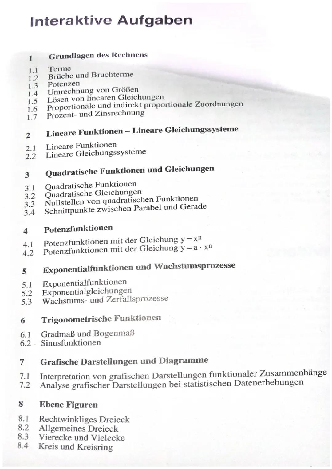 # Interaktive Aufgaben
1 Grundlagen des Rechnens
1.1 Terme
1.2 Brüche und Bruchterme
1.3 Potenzen
1.4 Umrechnung von Größen
1.5 Lösen von l