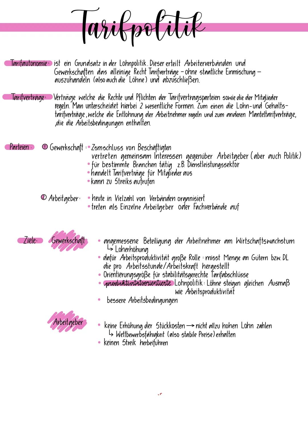 # Tarifpolitik
Tarifautonomie ist ein Grundsatz in der Lohnpolitik. Dieser erteilt Arbeiterverbänden und
Gewerkschaften das alleinige Recht