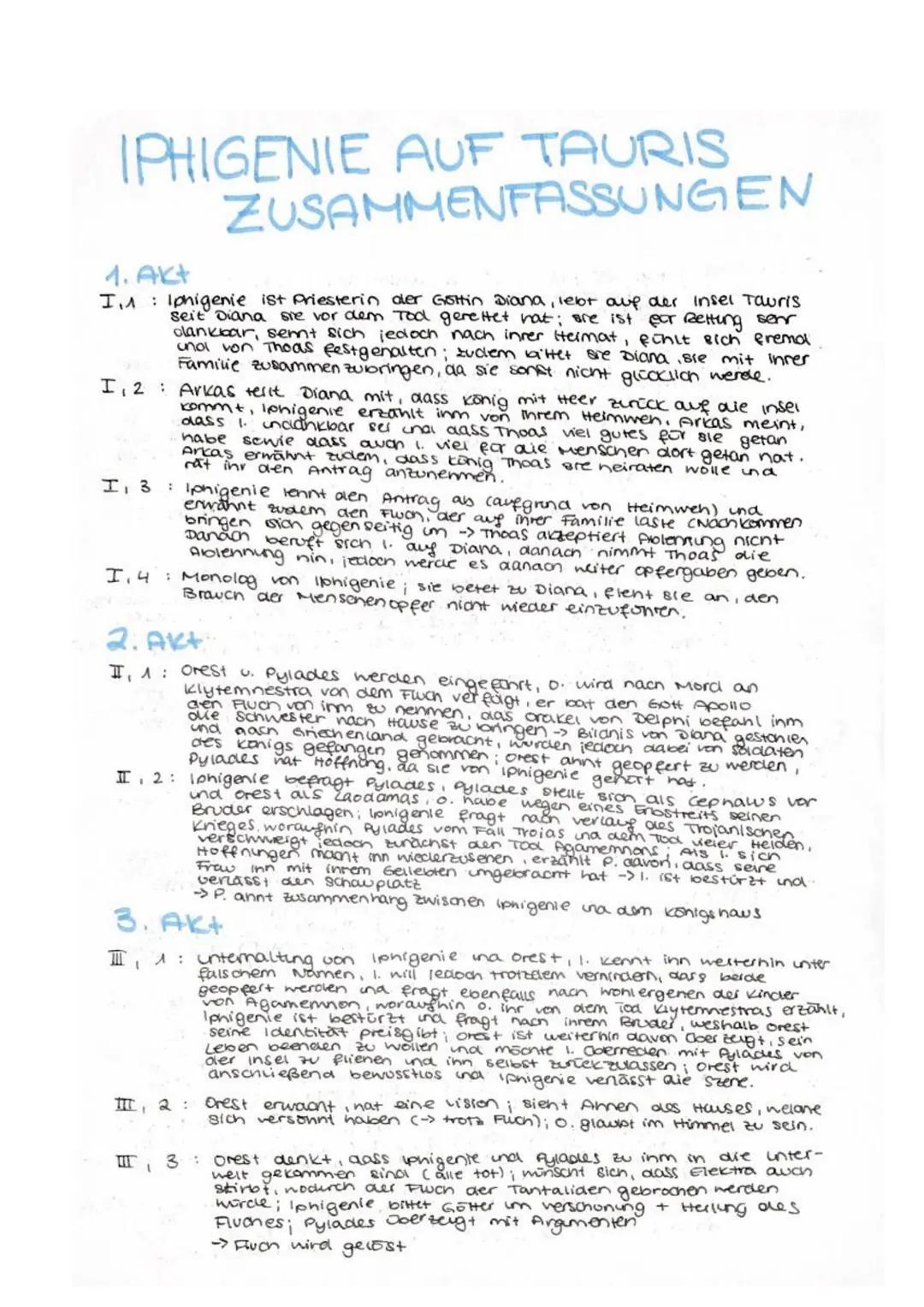 # IPHIGENIE AUF TAURIS
Elemente:
antikes Thema, Mensonenideal aus weimarer klassik
Handeln Iphigenie: Harmonie Pflicht + Neigung
typisch