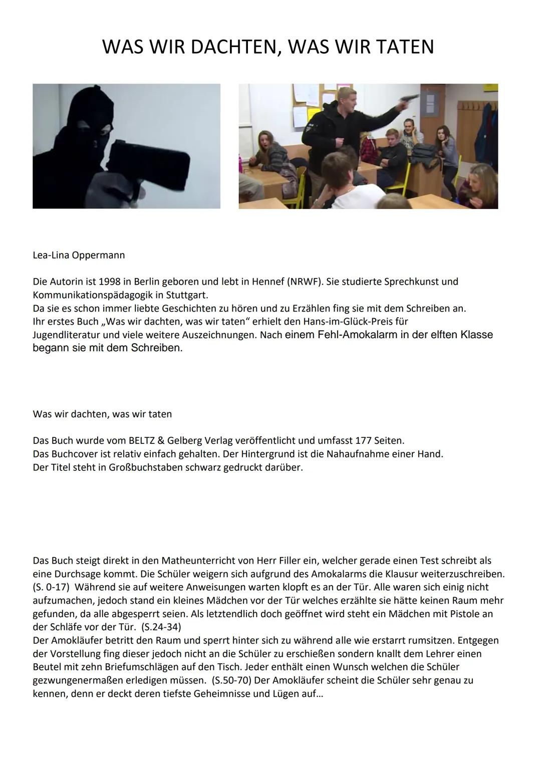 # WAS WIR DACHTEN, WAS WIR TATEN
Lea-Lina Oppermann
Die Autorin ist 1998 in Berlin geboren und lebt in Hennef (NRWF). Sie studierte Sprech