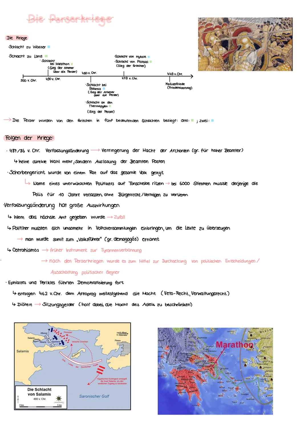 # Die Perserkriege
## Die Kriege
- Schlacht zu Wasser
- Schlacht zu Land
500 v. Chr.
Schlacht bei Marathon
(Sieg der der Athener
über die