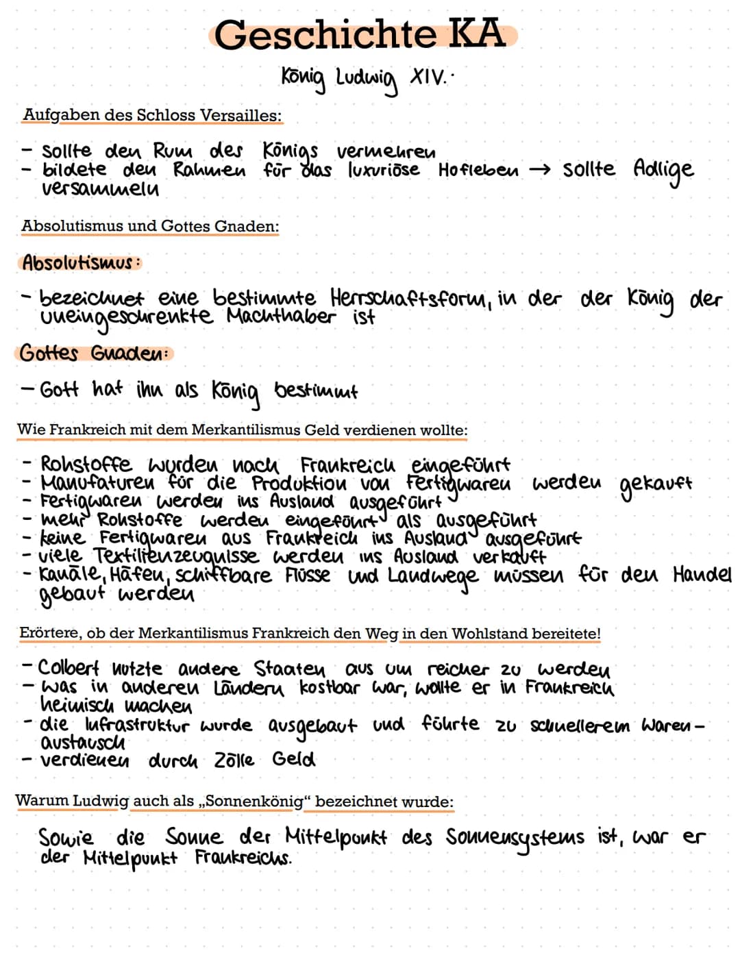 # Geschichte KA
König Ludwig XIV.
## Aufgaben des Schloss Versailles:
- Sollte den Rum des Königs vermehren
- bildete den Rahmen für das lu
