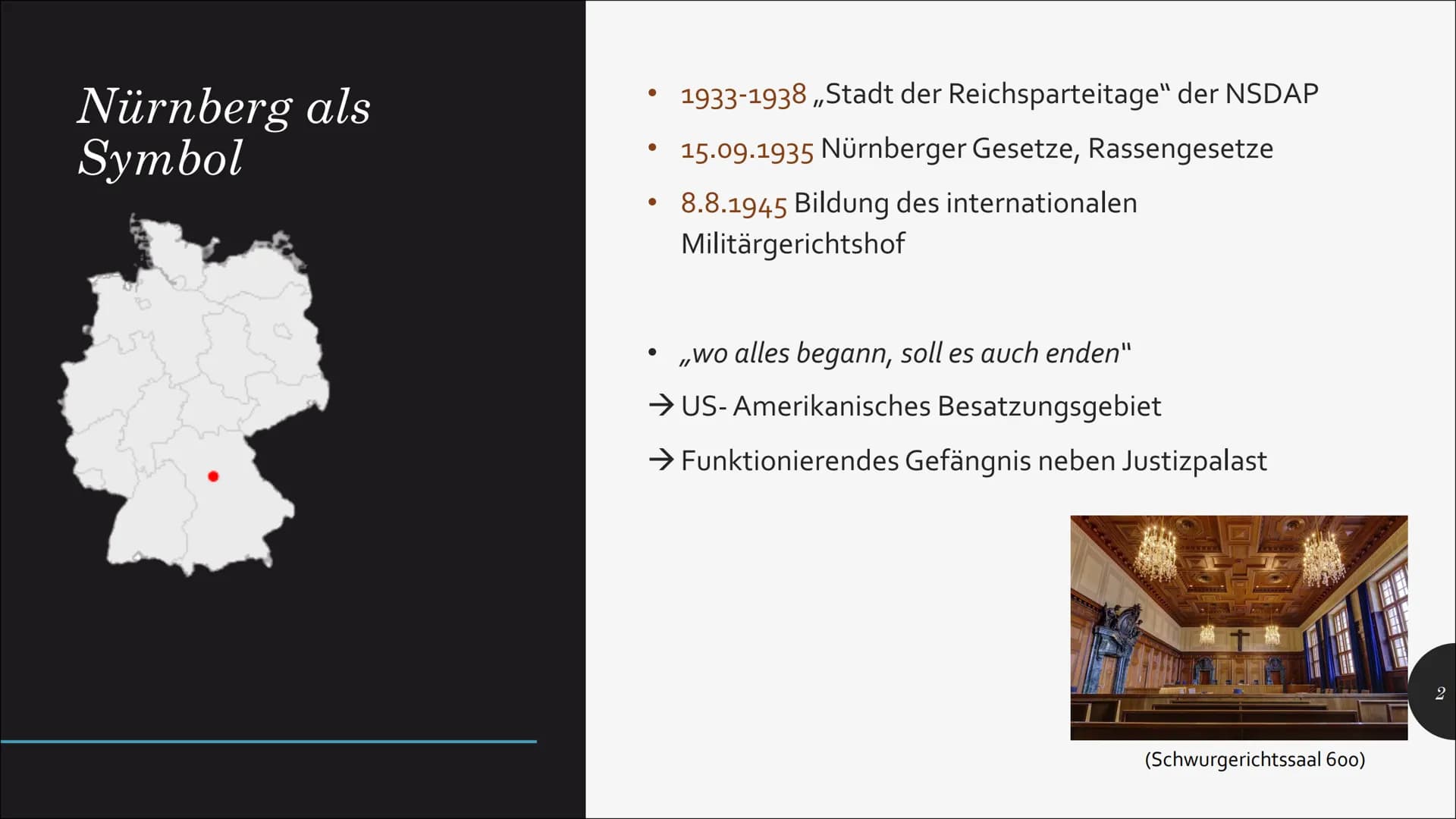 # Nürnberger Prozess
EIN PROZESS GEGEN KRIEGSVERBRECHER
Die Nürnberger Prozesse waren eine Reihe von
Gerichtsverfahren, bei denen die NS-Ha