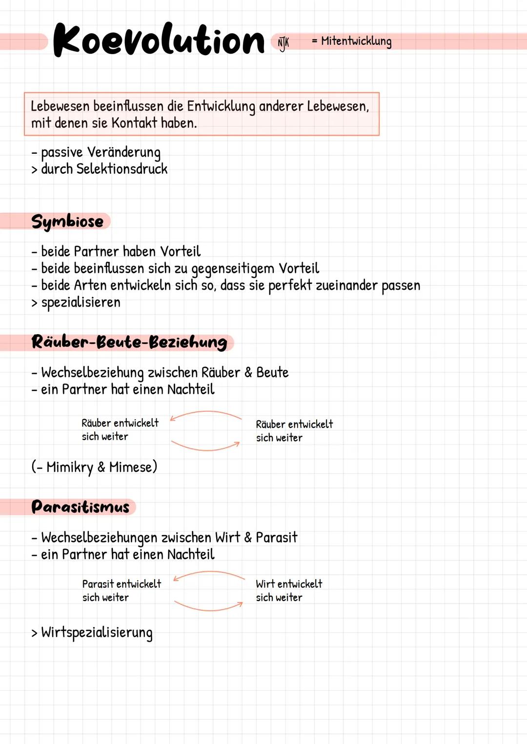 # Koevolution
= Mitentwicklung
Lebewesen beeinflussen die Entwicklung anderer Lebewesen,
mit denen sie Kontakt haben.
- passive Veränderun
