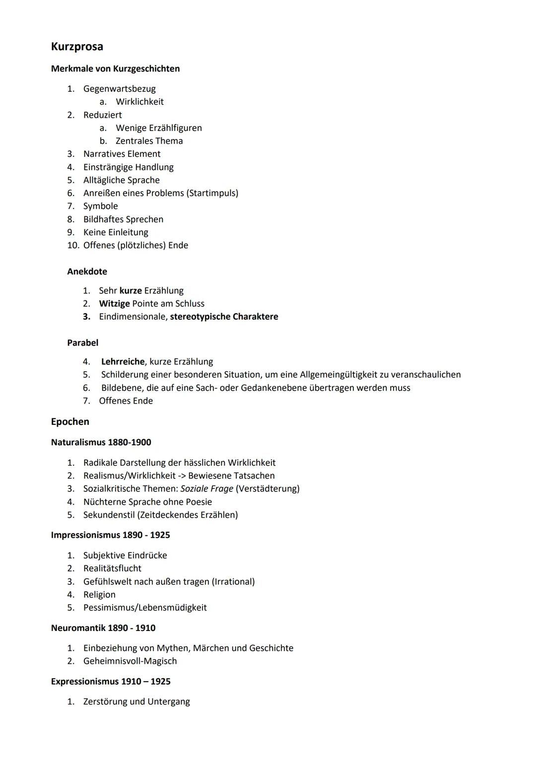 Kurzprosa
Merkmale von Kurzgeschichten
1. Gegenwartsbezug
a. Wirklichkeit
2. Reduziert
a. Wenige Erzählfiguren
b. Zentrales Thema
3. Nar