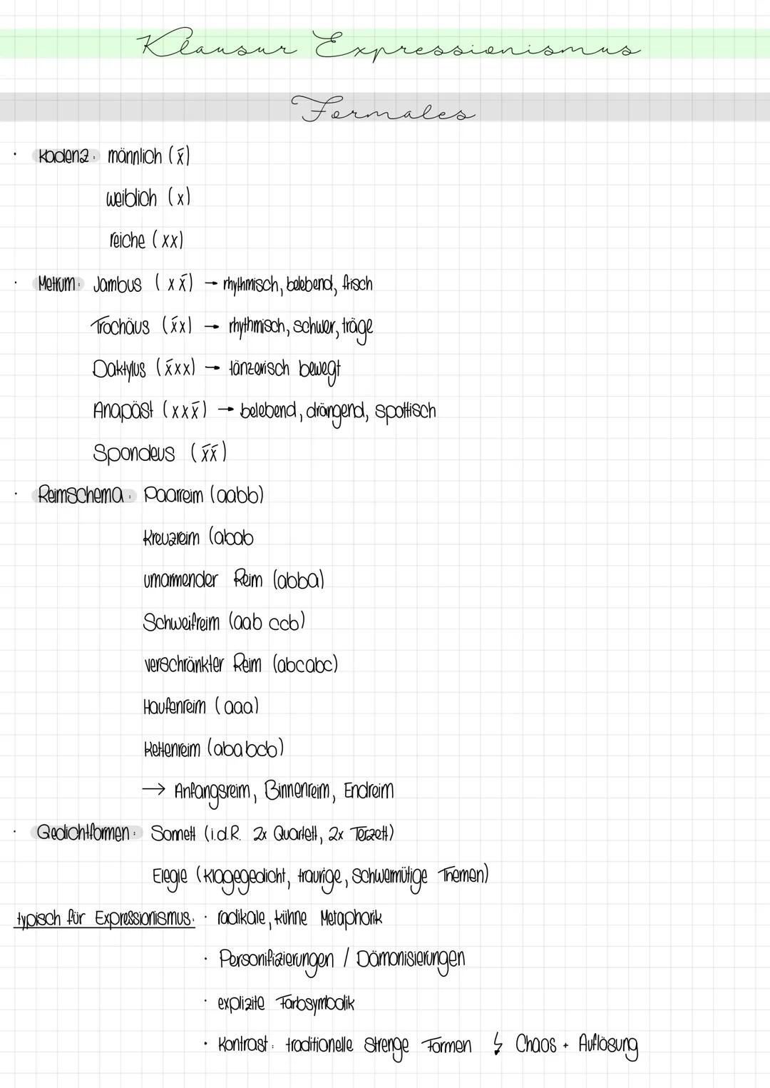 Klansur Expre
Formales
Kadena männlich (x)
weiblich (x)
reiche (xx)
Metrum Jambus (xx)
Trochäus (XX)
Daktylus (xxx)
Anapäst (xxx) → belebend