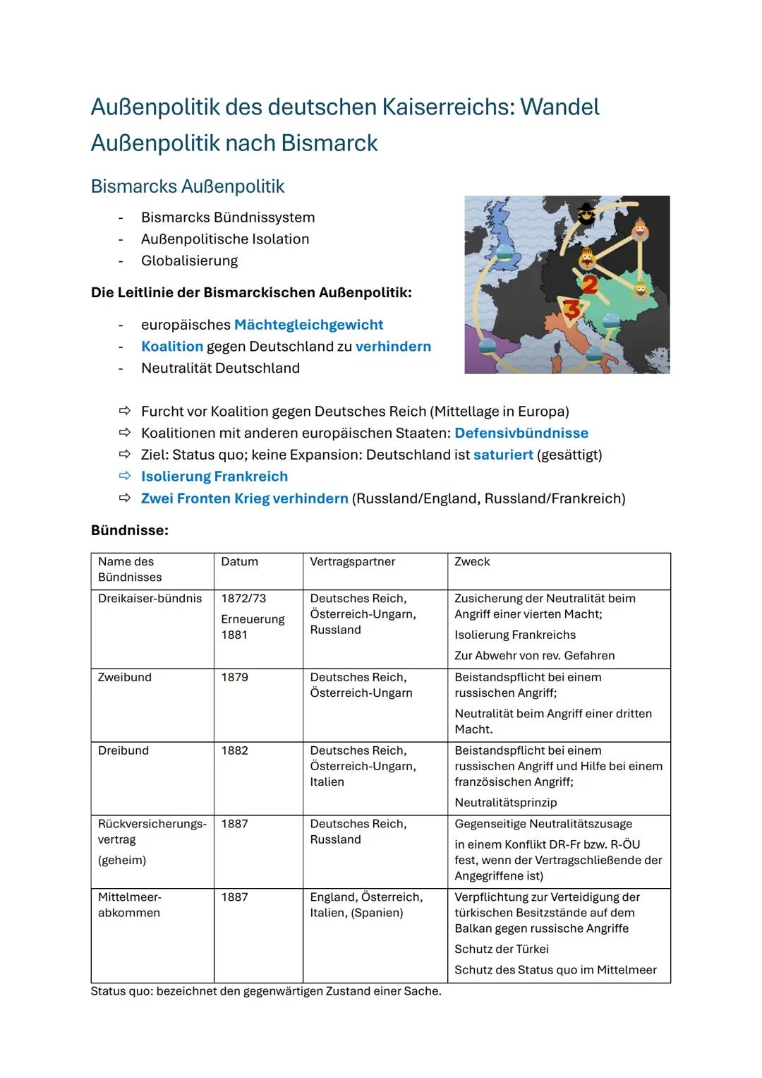 # Außenpolitik des deutschen Kaiserreichs: Wandel
# Außenpolitik nach Bismarck
Bismarcks Außenpolitik
- Bismarcks Bündnissystem
- Außenpol