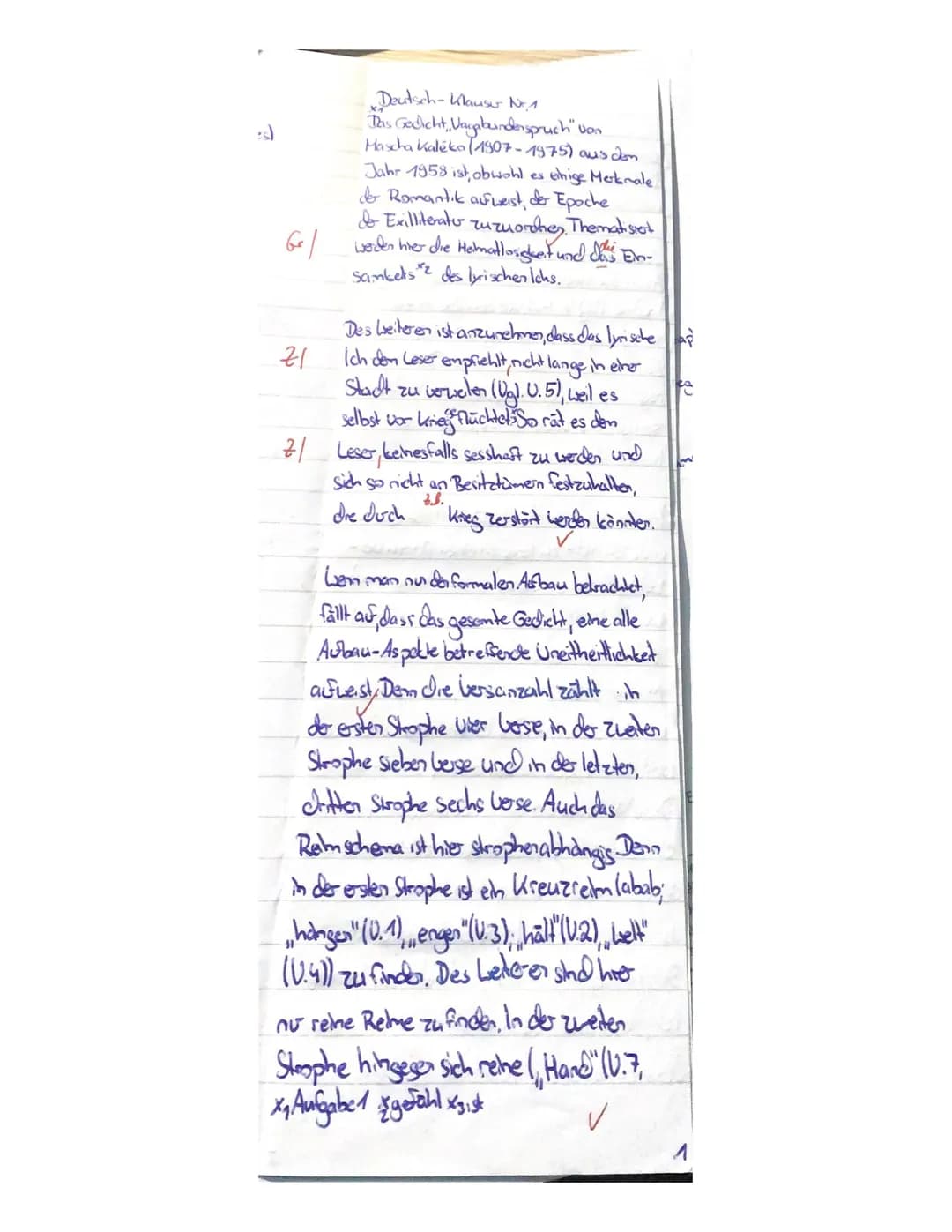 # Der Schüler/die Schulerin
formuliert eine funktionalisierte Einleitung:
- Autor, Titel, Entstehungszeit, Gattung (Mascha Kaléko, Vagabunde