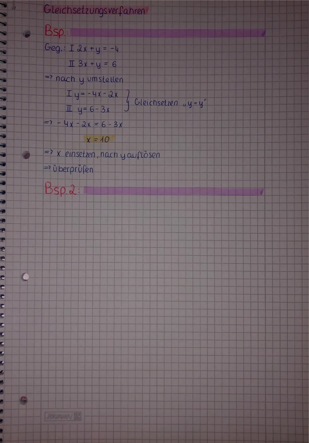 # Einsetzungsverfahren
- irgendeine Gleichung nach einer Var. umformen
- diese dann in andere Gleichung einsetzen und andere Var. raus bekom