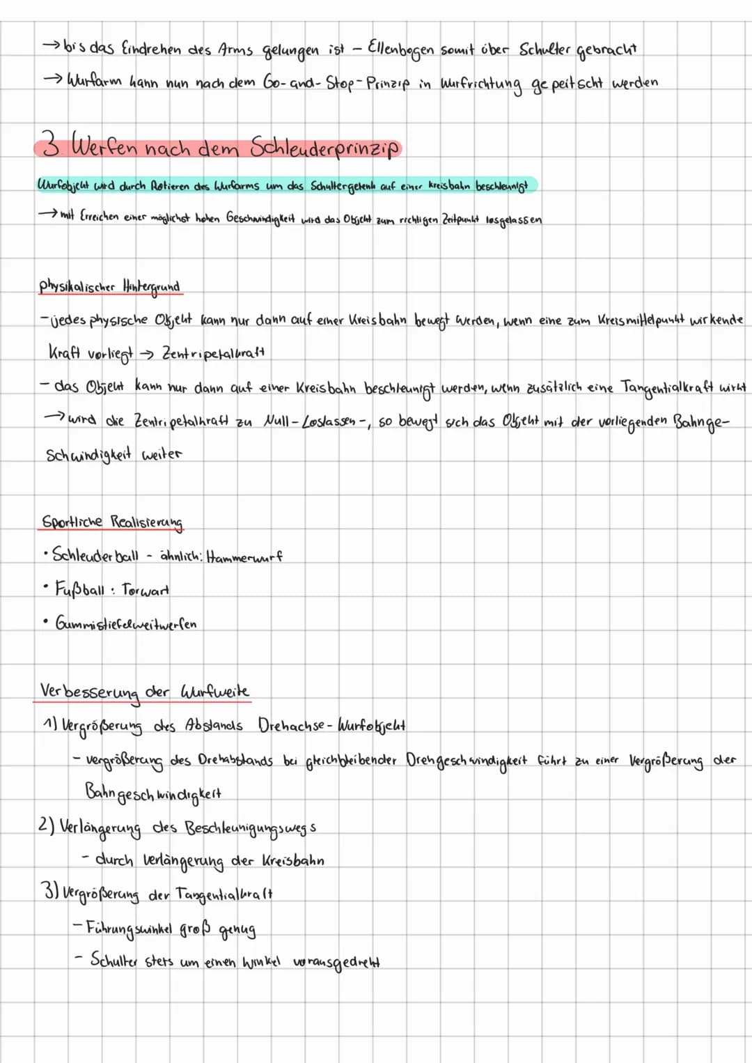 ## 2. Werfen nach dem Go-and-Stop-Prinzip
→Sukzessives Beschleunigen und Abstoppen der, an der Beschleunigung beteiligten Körperteile
Umset