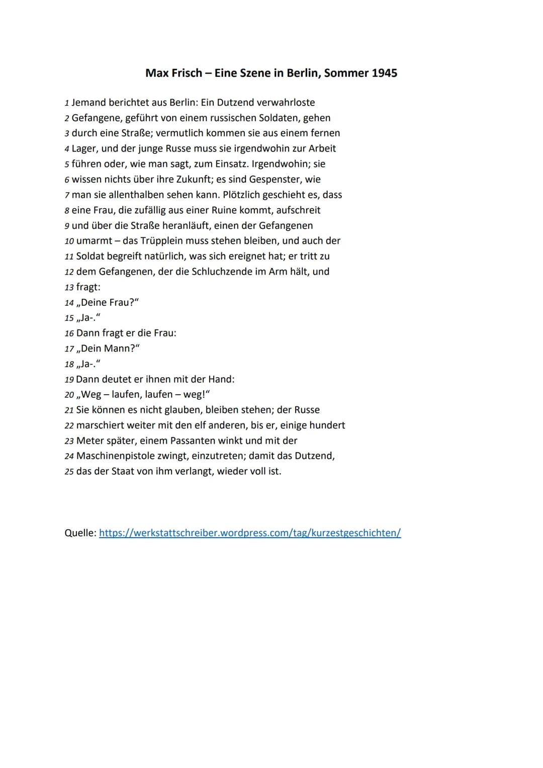 Kursstufe 2 / Abi 2021
Kurzgeschichten Interpretation
Max Frisch - Szene in Berlin, Sommer 1945
Die Kurzgeschichte „Szene in Berlin, 1945