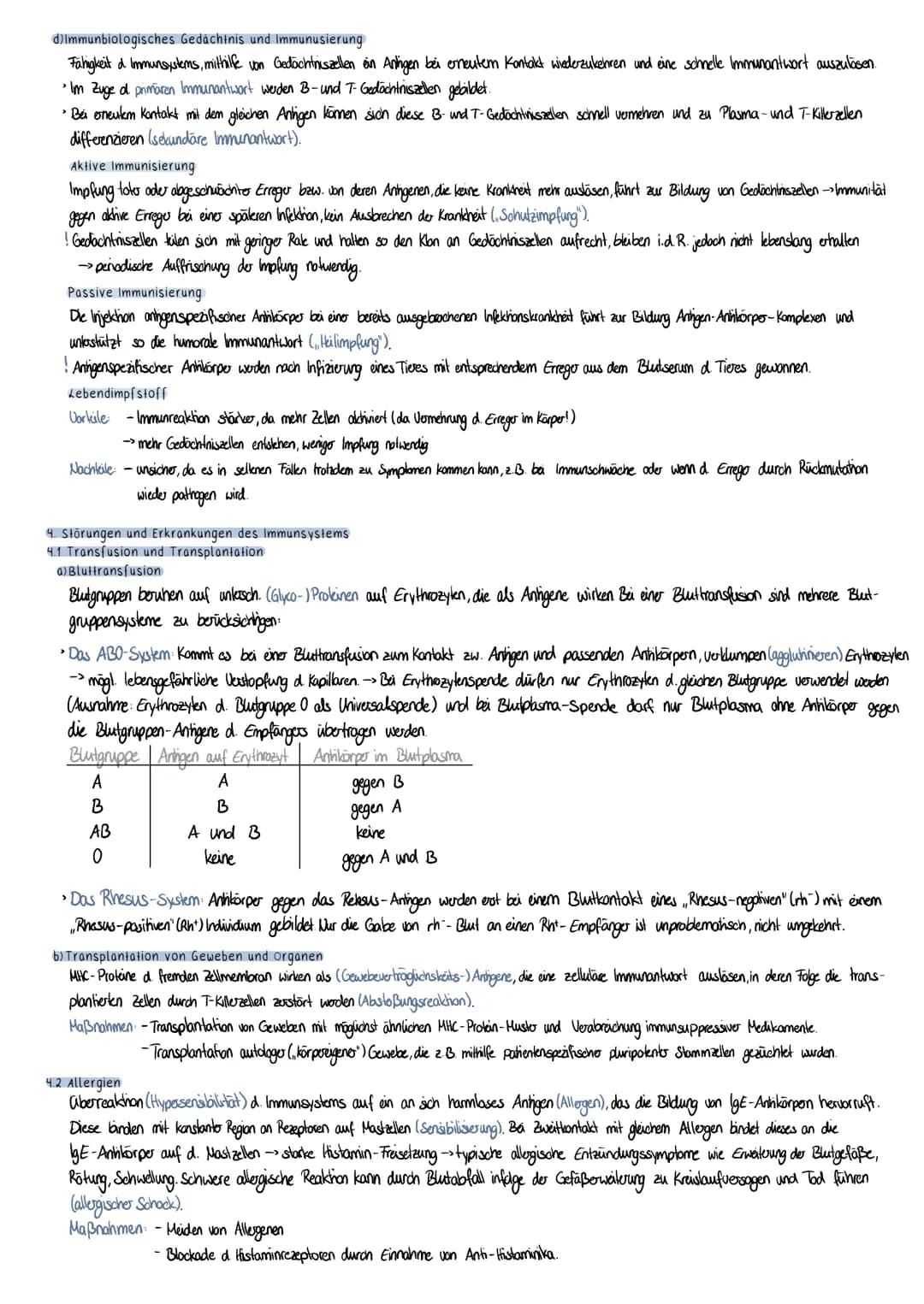 ## 4.3 Krebs
- Hyposensibilisierung: Injektion geringo, anskigender Allogendasen kam die Bildung von IgG-Anhkörpern durch B-Kymphozylen ausl