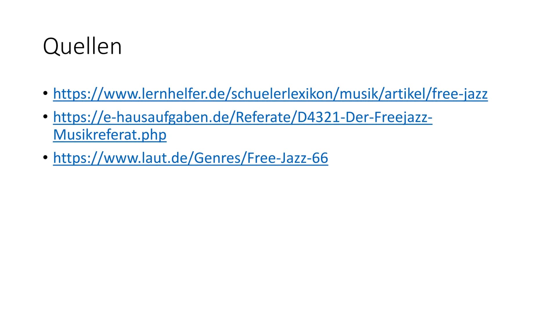 # Free Jazz
## Allgemein
- „Let's play the music and not the background" = Leitspruch
- 1960 -> New York/Chicago
- Freie Improvisation -> k