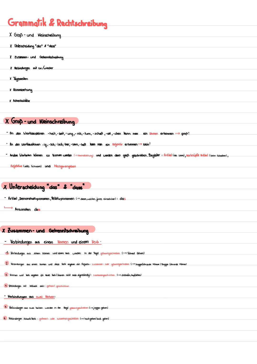 # Grammatik & Rechtschreibung
X Groß- und Kleinschreibung
X Unterscheidung "das" & "dass"
X Zusammen- und Getrenntschreibung
X Verbindun