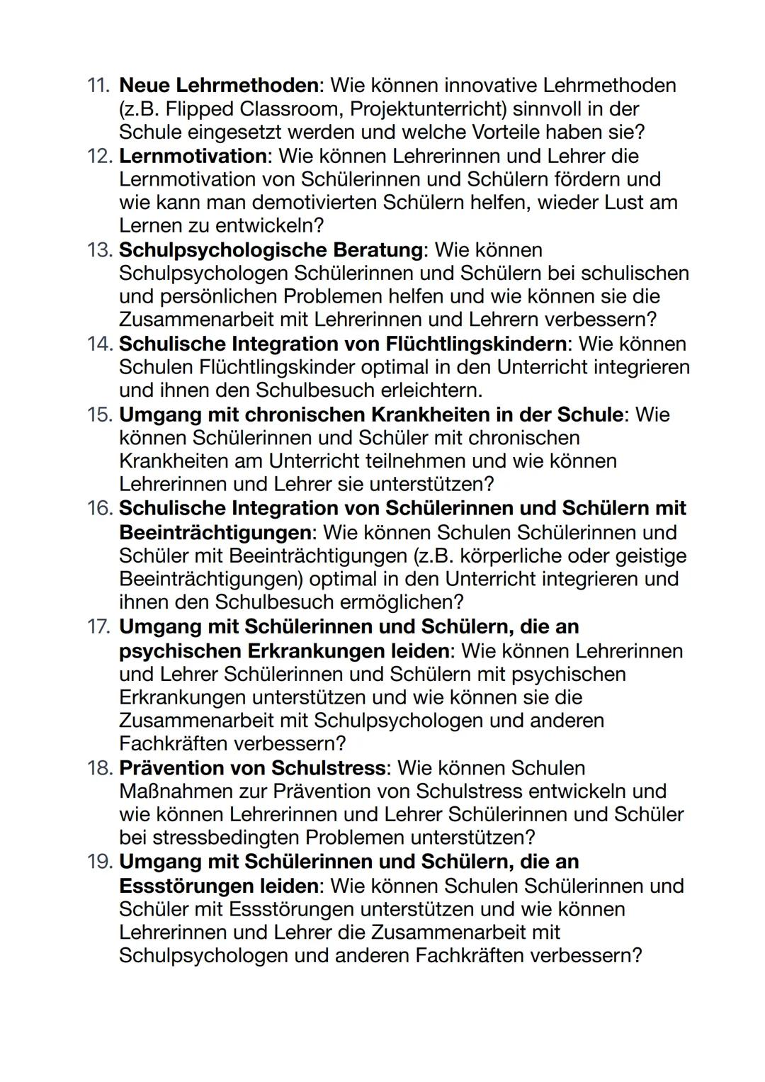 Pädagogik: Facharbeit Themen
Hier sind einige mögliche Themen für eine Facharbeit in
Pädagogik:
1. Inklusion und Integration in der Schule: