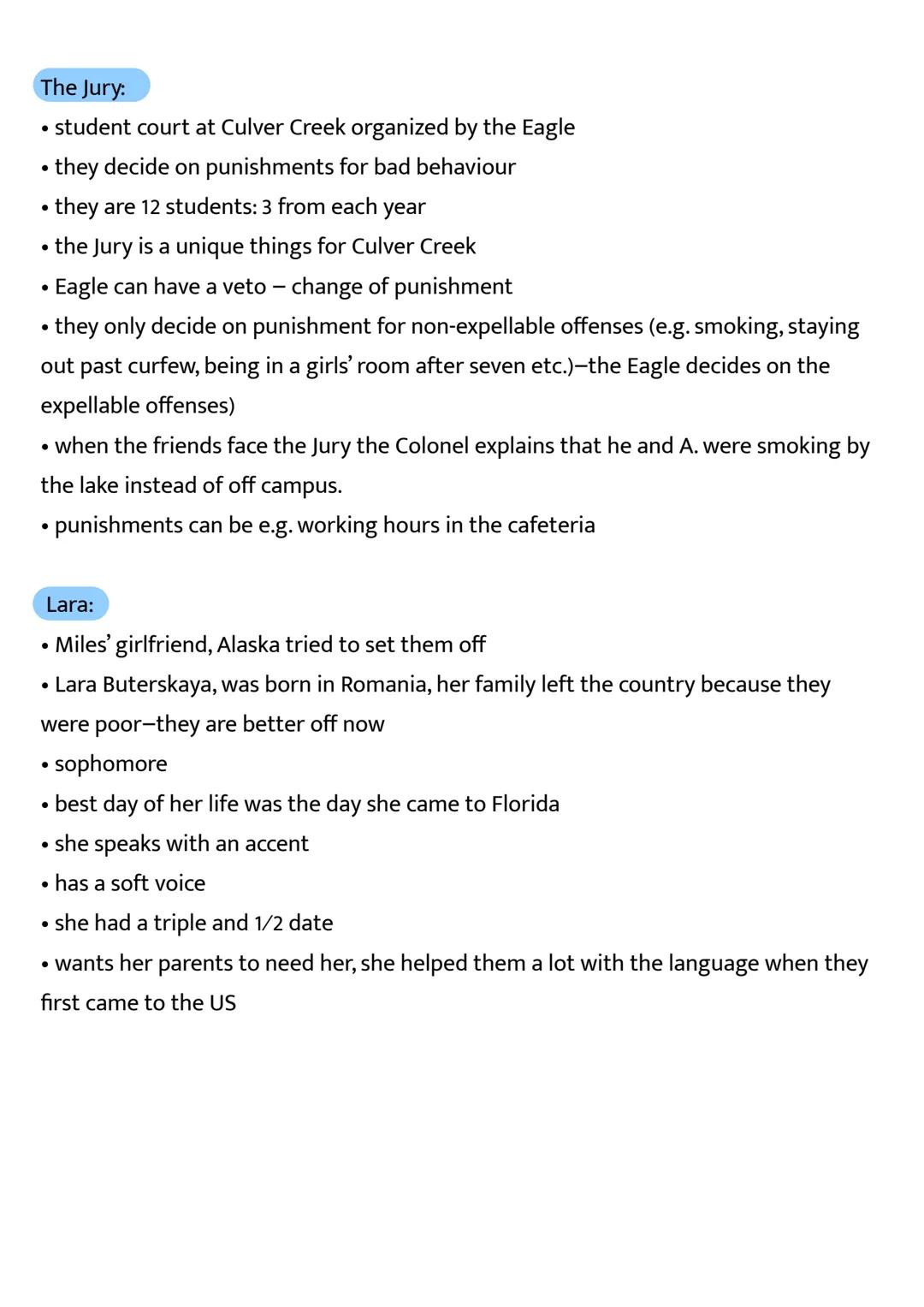 # Key words and characters
Madame O'Malley (p.34, II. 4-11)
- she is Miles strict French teacher
- Miles will have to work hard for good gr
