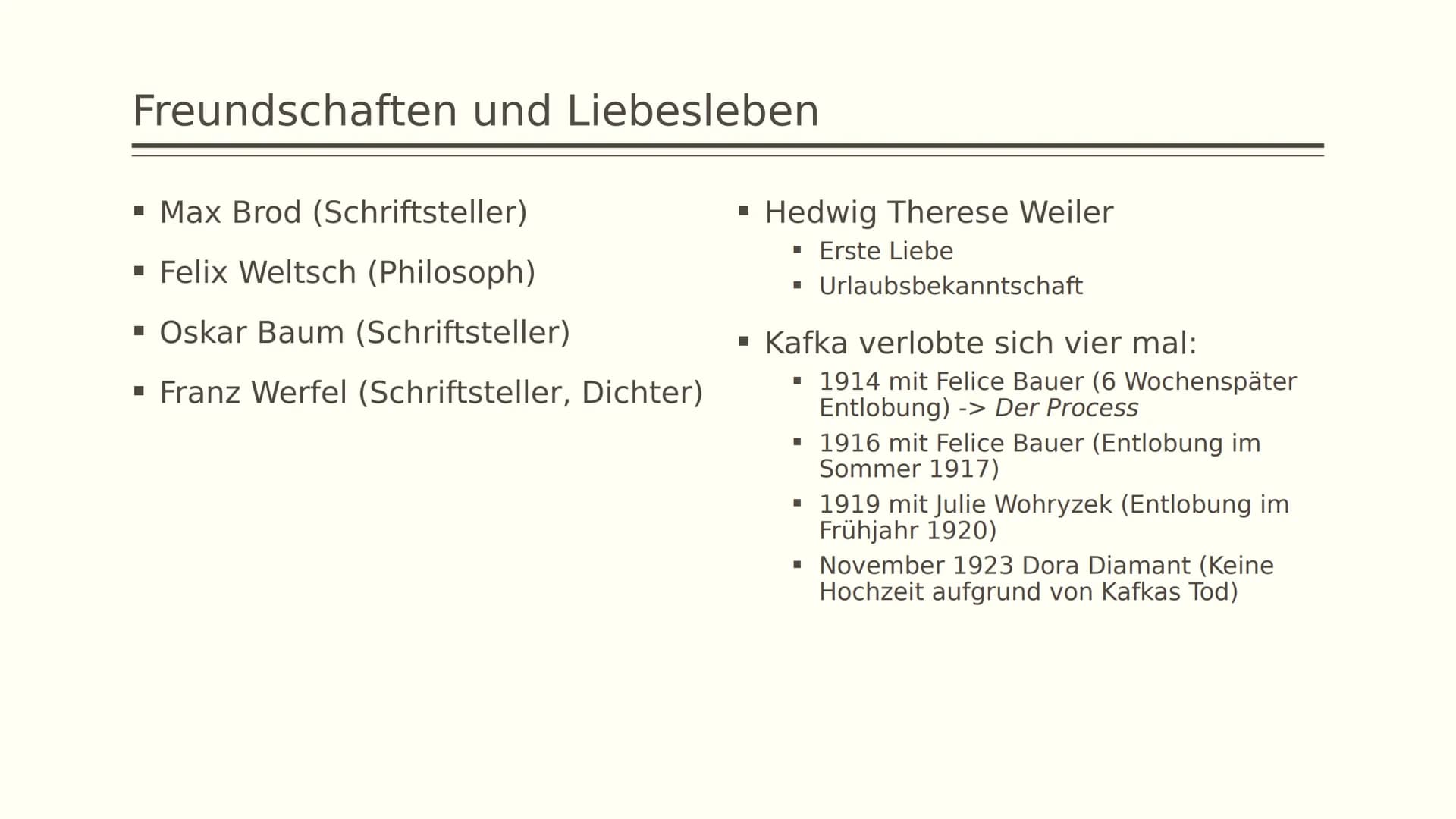 # Franz Kafka
## Leben
- *3. Juli 1883 in Prag, Österreich-Ungarn
- Eltern: Hermann und Julie Kafka
- Jüdische Kaufmannsfamilie