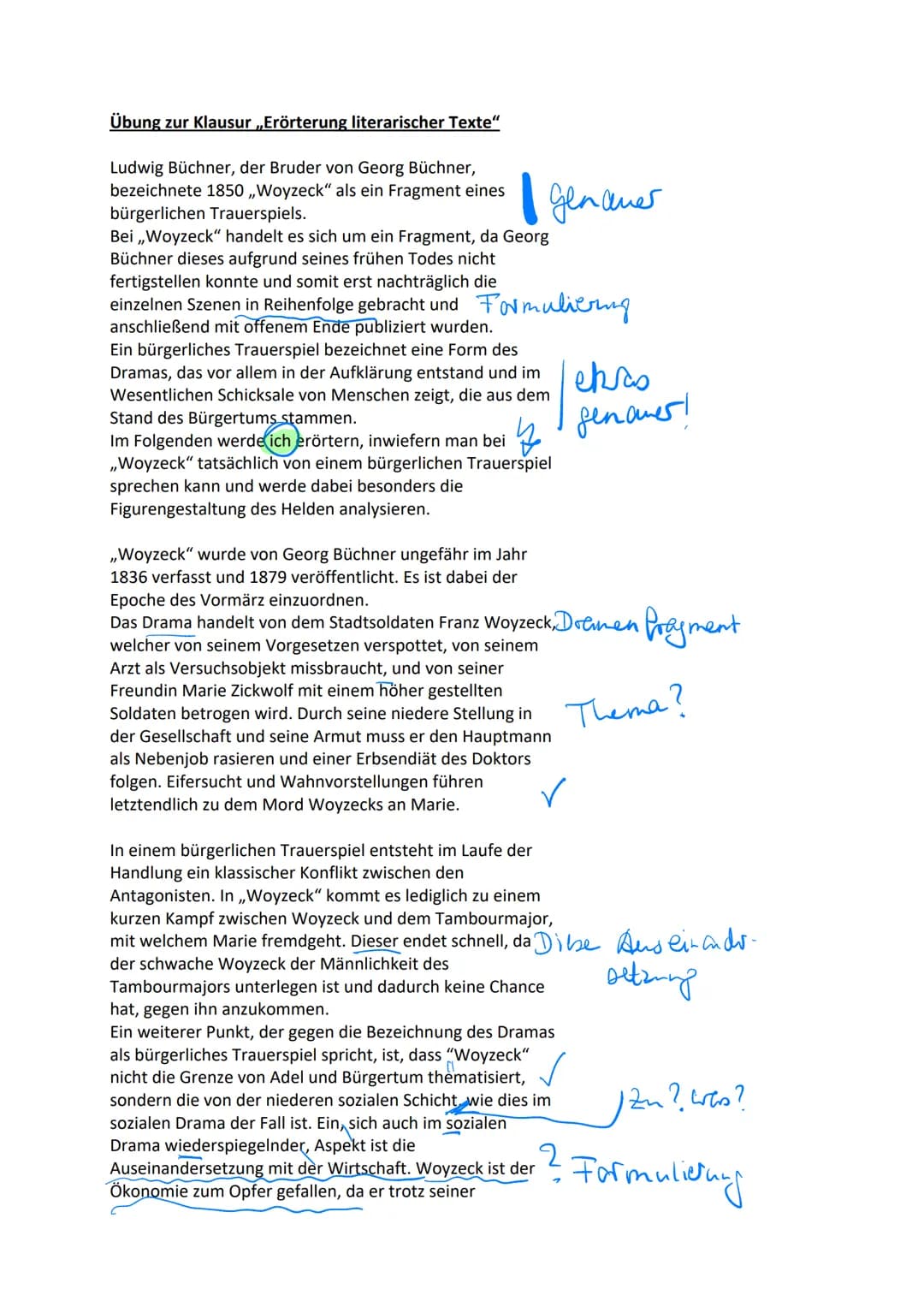 # Übung zur Klausur „Erörterung literarischer Texte"
## Außentext - Zitat
Im Vorwort zu Büchners „Nachgelassene Schriften" sprach sein Bru