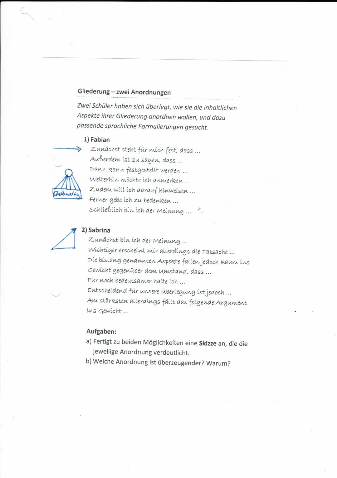 2.1 TEXTGEBUNDENE ERÖRTERUNG
37
# Methode
Strukturierung einer Erörterung - Steigernd oder dialektisch (Pro und Kontra)
## Modell I: Steig
