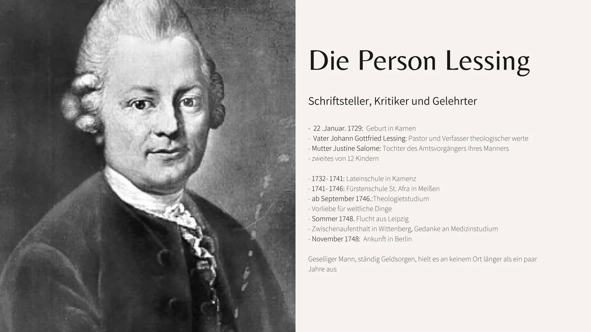 SCHMIDT GLITZNER- HISTORIKER
Lessing war ein außergewöhnlicher Mann, der in seiner Zeit voraus und dennoch
in ihr verhaftet war. Gotthold Ep