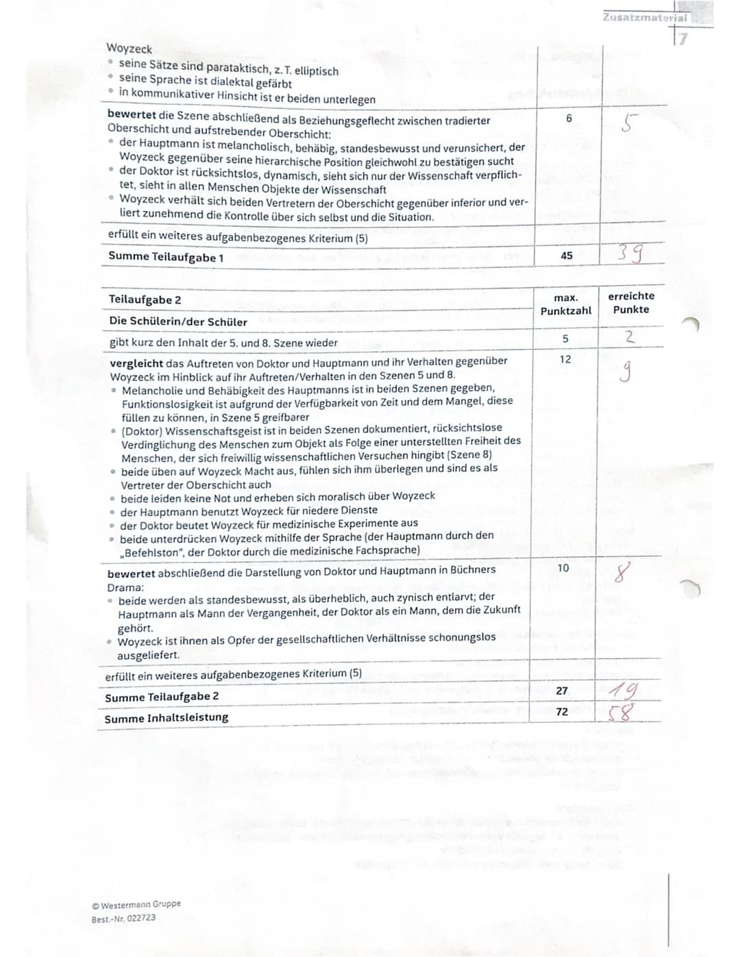 Zusatzmaterial
7
Bewertungsbogen für
1. Verstehensleistung
Teilaufgabe 1
Die Schülerin/der Schüler
formuliert eine funktionalisierte Ein