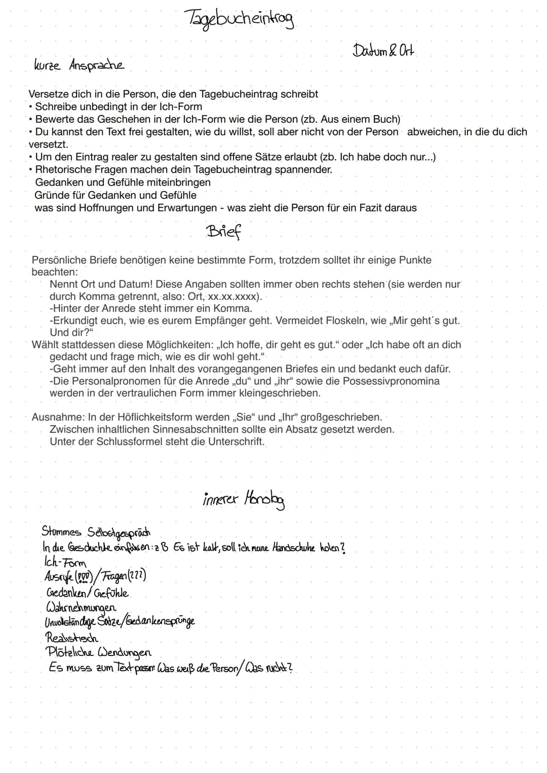 # Tagebucheintrag
Datum & Ort
## kurze Ansprache
Versetze dich in die Person, die den Tagebucheintrag schreibt
- Schreibe unbedingt in de